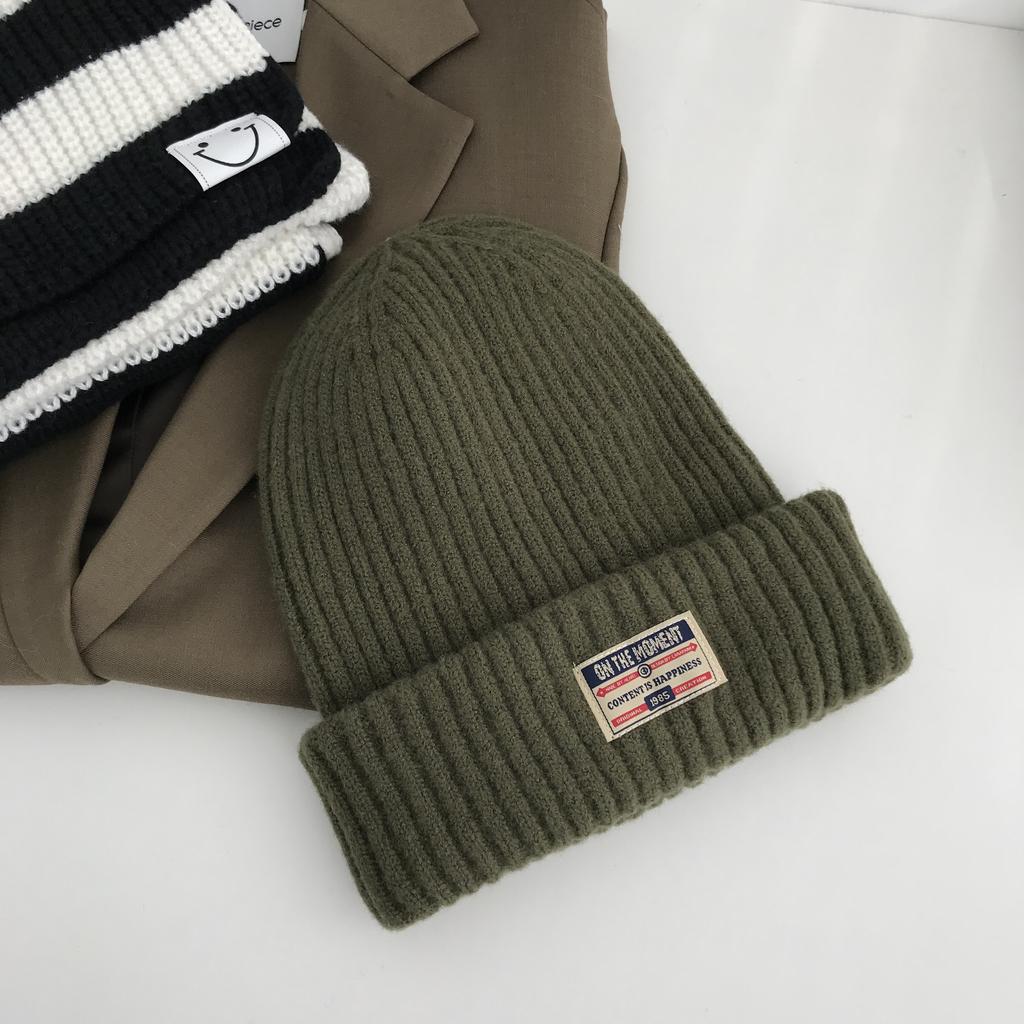 Cloth knitted hats men's and women's autumn new versatile thickened wool hats women's ear protectors cold hats