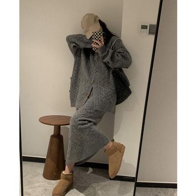 Women Sweater Winter Two Piece Sets Elegnat Knitted Sweaters Vintage Womens Skirt High Waist Autumn Vintage Vestidos