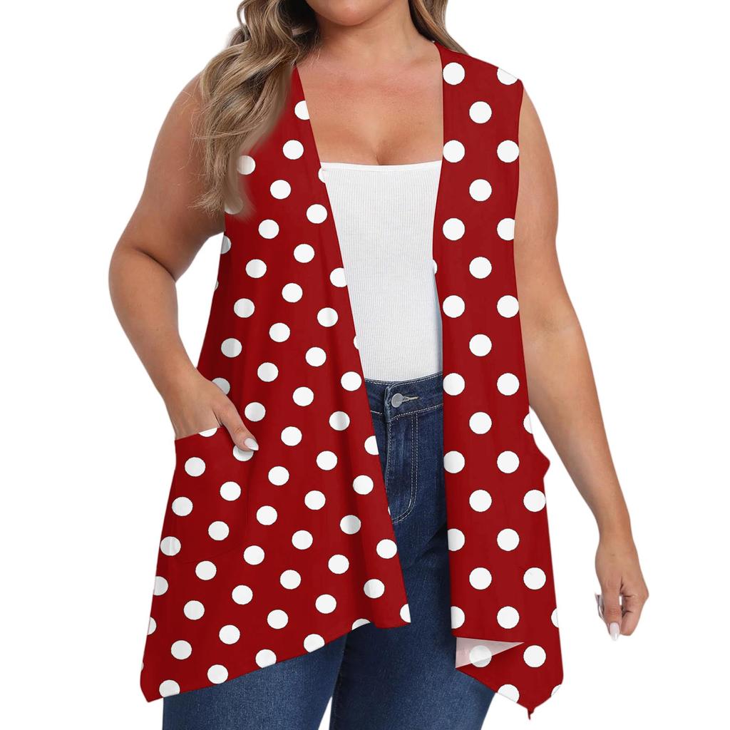 Women's Oversized Loose Casual Printed Sleeveless Vest With Pocket Cardigan Jacket Cardigan Jacket