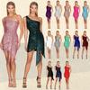 Independent Station Women's Clothing Pleated Streamer Hip Skirt European and American Sequins Temperament Single Shoulder Holiday Style Dress