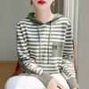 Women's Color Block Striped Hooded Sweater Pullover - Loose Fit Knitwear Hoodie