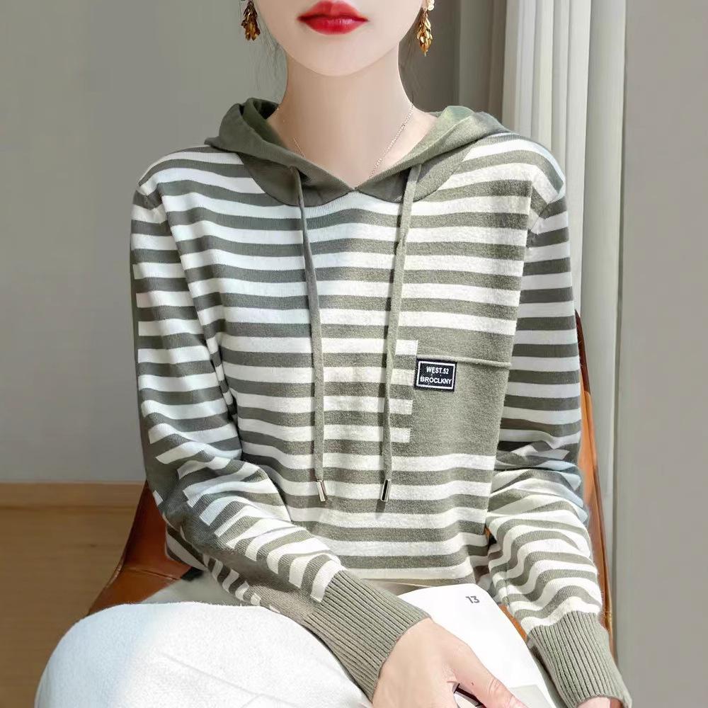 

Women s Color Block Striped Hooded Sweater Pullover - Loose Fit Knitwear Hoodie 2XL (140-155 lbs)