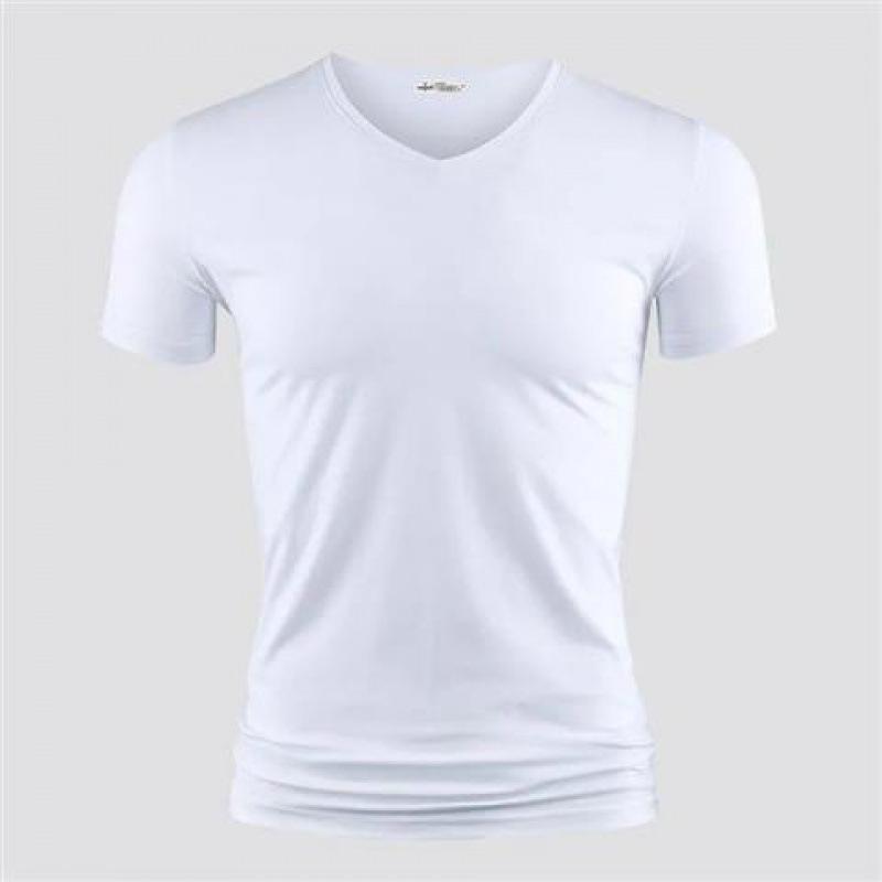 Wovey Heren T-shirt Effen Kleur V-hals Korte Mouw Tops T-shirts Heren T-shirt Zwarte Leggings Man T-shirts Fitness voor Mannen Kleding 5XL