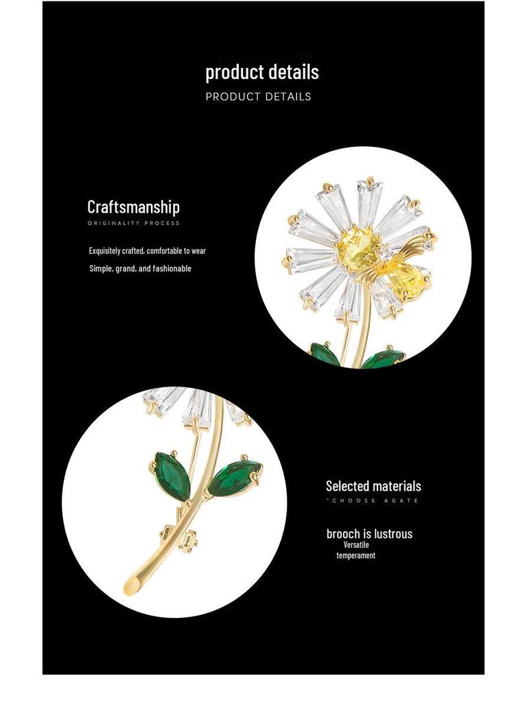 Zircon Daisy Brooch: Japanese & Korean Style Corsage for Women's Suits