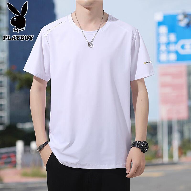 PLAYBOY Men's Quick-Dry Ice Silk Cooling Short Sleeve T-Shirt