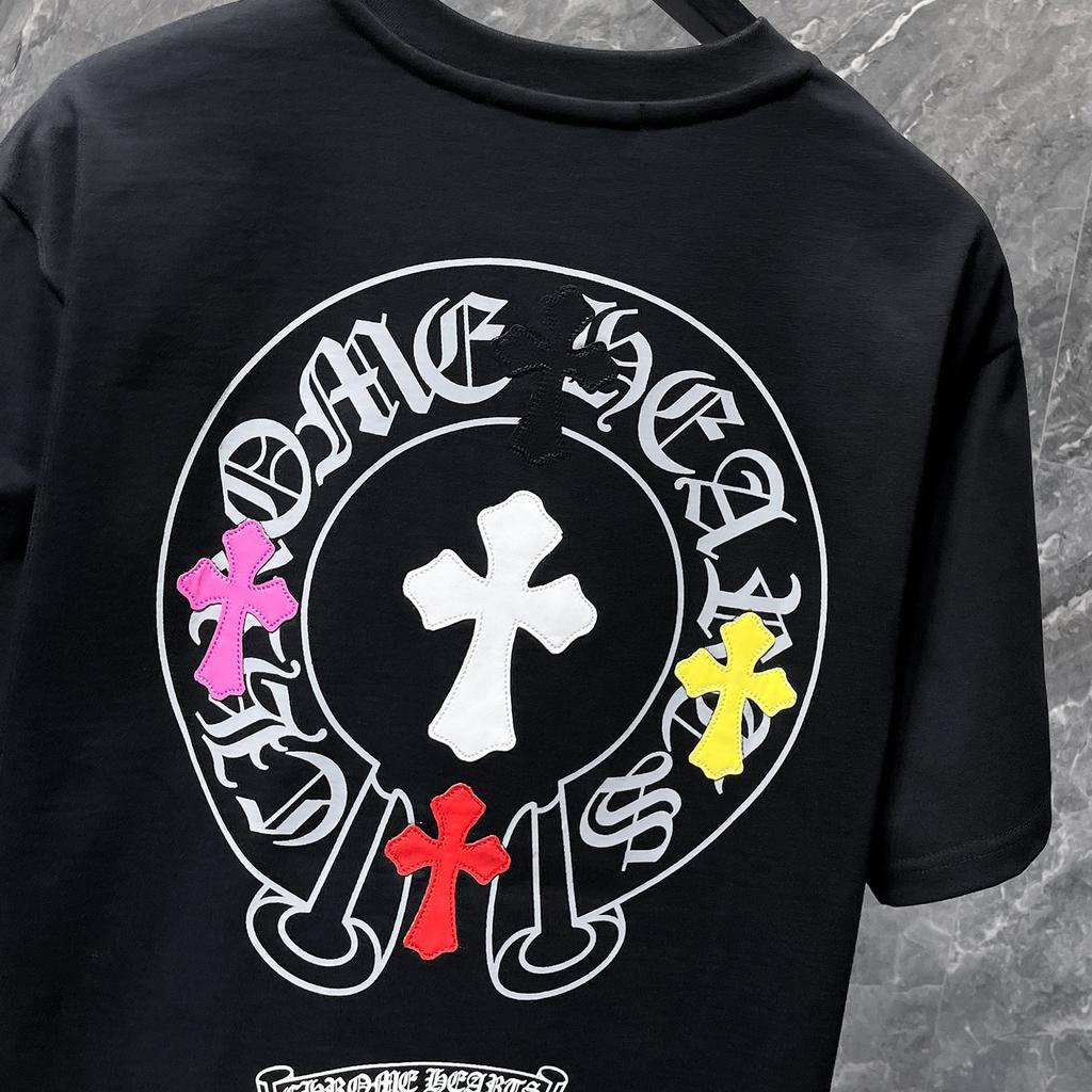 GZ-8923 CHROME HEARTS 2025 Summer New High Quality Cotton Round Neck Loose Large Size Men's and Women's T-shirt Couple T-shirt