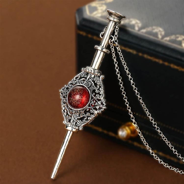 Retro Witch Necklace Dragon Breath Stone Pendant Chain with Blood Pack Charm