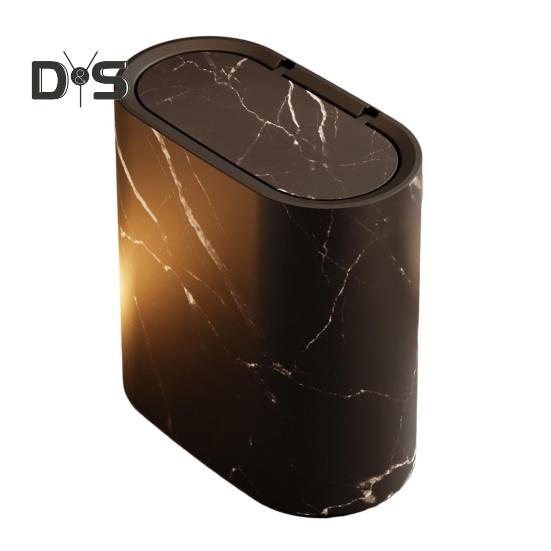 

Сучасний кошик для сміття великої місткості Кошик для сміття з мармуровим малюнком Багатоцільове використання для ванної кімнати Вузький маленький сміттєвий бак із кришкою чорний