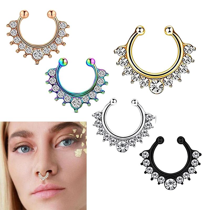 1 Pcs Fake Piercing Nose Ring For Women Clip Septum Rock Hip Hop Punk  Body Jewelry Fake Perforation Nose Studs