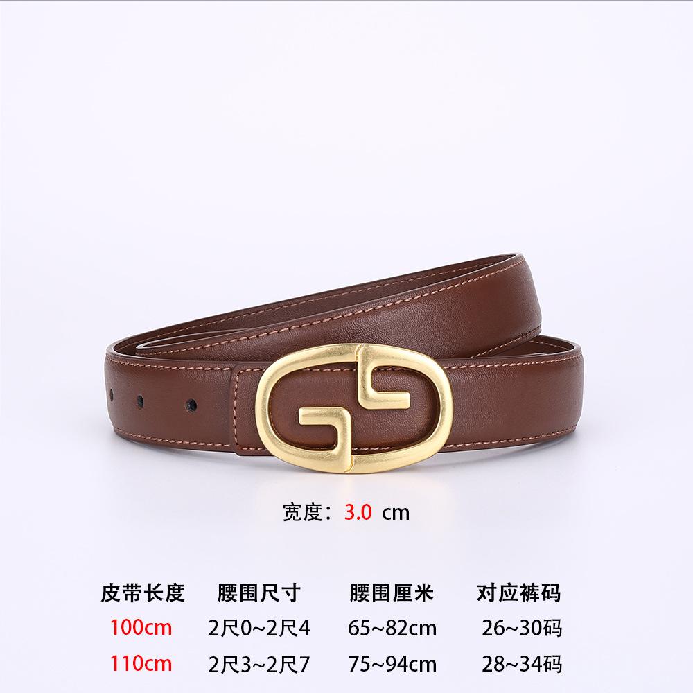 Double G Belt Leather Women'S Personality Belt Women'S Premium Alloy Business Belt