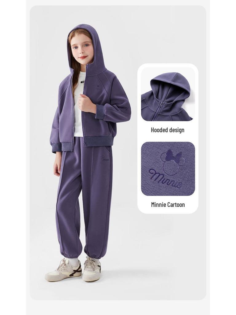 Autumn 2025 Minnie Girls' Tracksuit: Cute Hooded Jacket & Cuffed Sweatpants