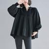 Plus Size Women Lantern Sleeve Pleated Patchwork Sweater Spring Autumn Loose Casual Knitted V-neck Shirt Oversized Tops
