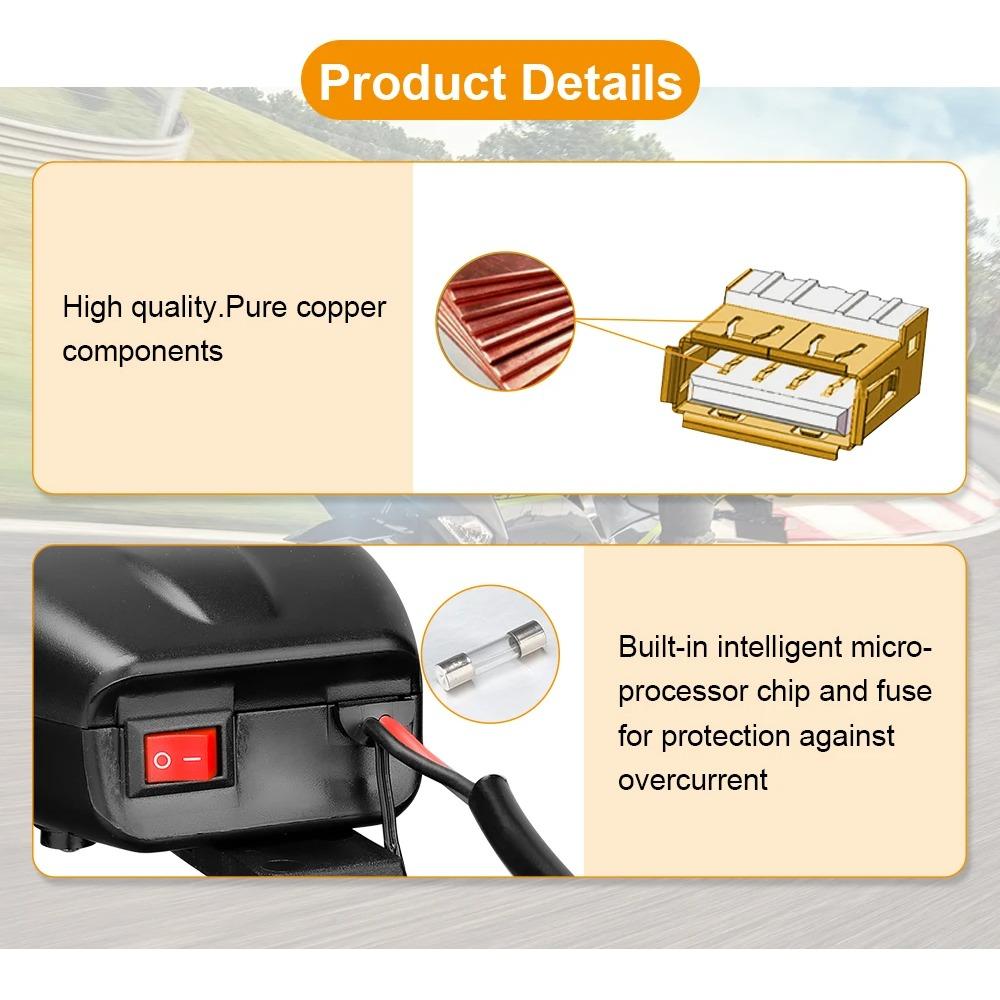Nabíječka telefonu na motorku Digitální displej 36W QC3.0 Duální USB Rychlá nabíječka Adaptér voltmetru a teploměru pro mobilní telefon