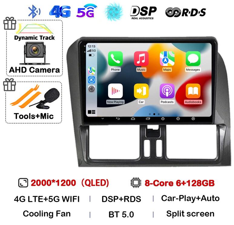 Android 14 Carplay Auto For Volvo XC60 2009-2017 Car Radio Multimedia GPS Navigation Video Player Autoradio Stereo Head Unit DSP