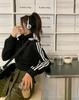 Women's Slim-Fit American Retro Three-Stripe Long-Sleeve Sporty Zip-Up Jacket with Stand-Up Collar