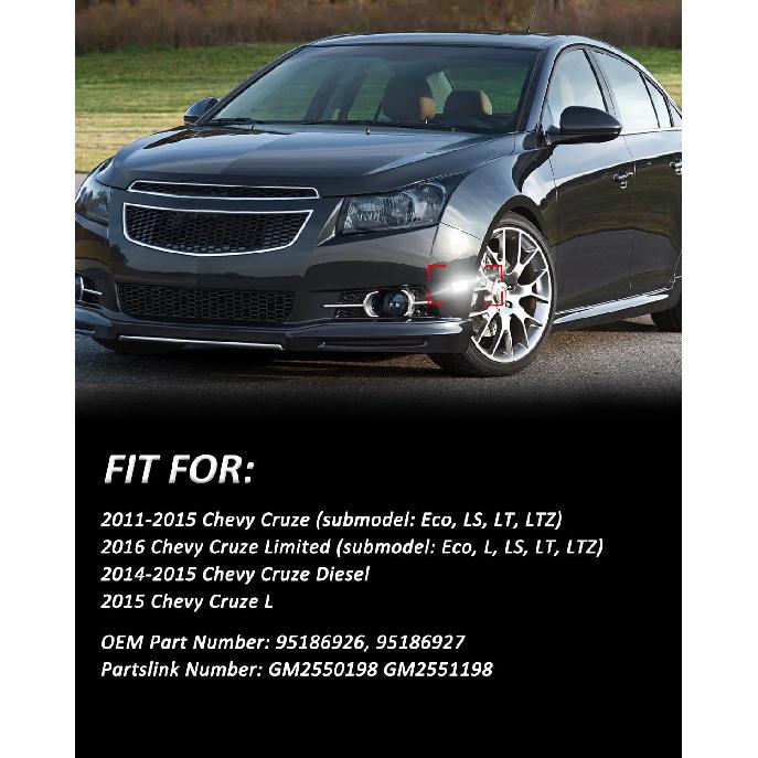 Bestview LED Side Marker Light Assembly, Front Bumper Lamps Compatible with Chevy Cruze 2011 2012 2013 2014 2015, Driver & Passenger Side, Smoked Len