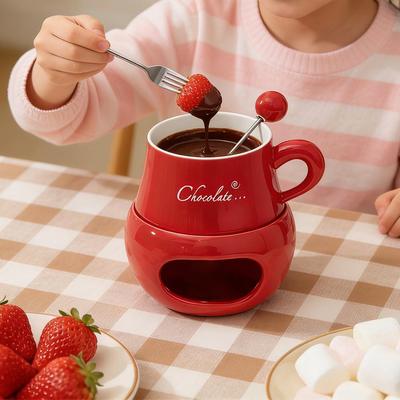 Chocolate Fondue Cup Ceramic With Forks Tealight Chocolate Melting Cup Mini Fondue Pot For Cheese Butter Heating Stove P1G1