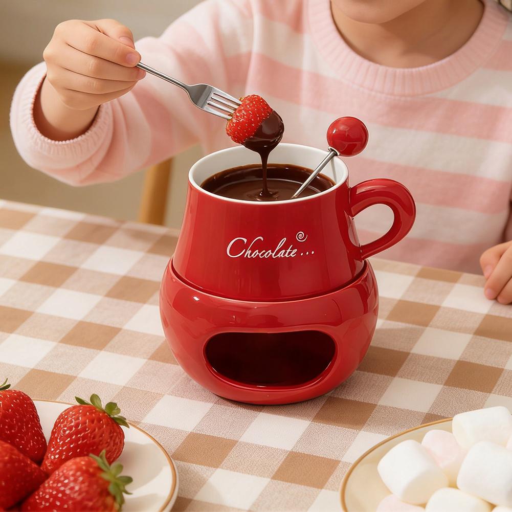 Chocolate Fondue Cup Ceramic With Forks Tealight Chocolate Melting Cup Mini Fondue Pot For Cheese Butter Heating Stove P1G1