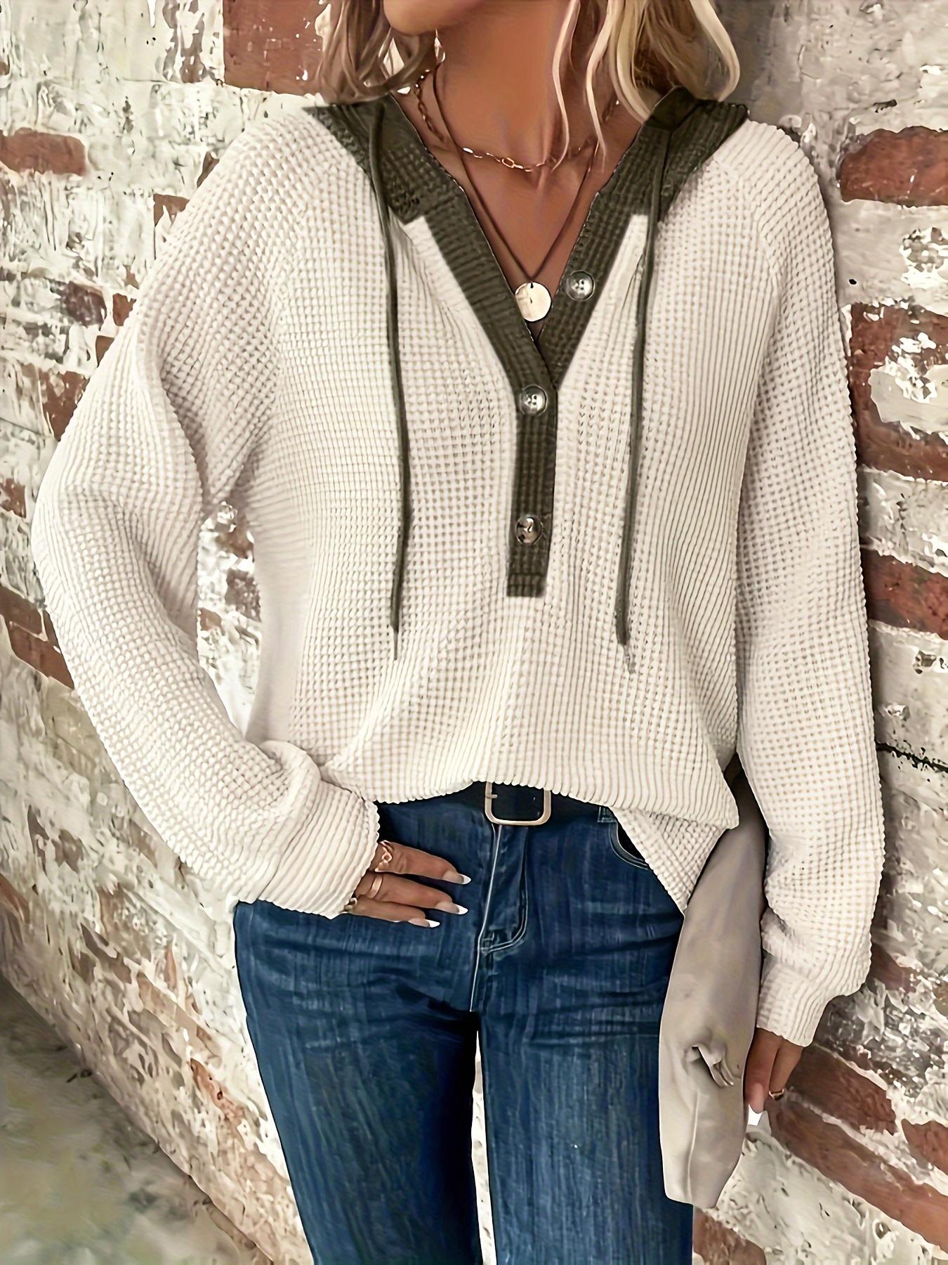 

Толстовка с капюшоном с цветными блоками и застежкой спереди на пуговицах, повседневная толстовка с капюшоном с длинными рукавами, женская одежда S бежевый