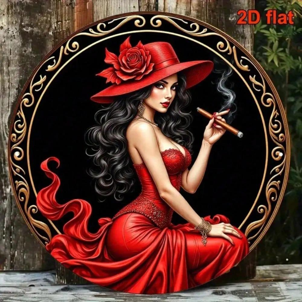 Retro Red Lady Vintage Metal Sign Wall Art Man Cave Bar Decor Rustproof Gift