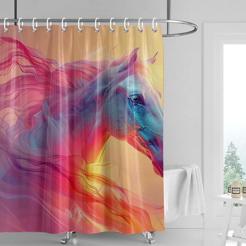 Close-up of a colorful horse Shower Curtain Washable Dirt-Resistant Shower Head waterproof Polyester Bath Curtain For Home Decor