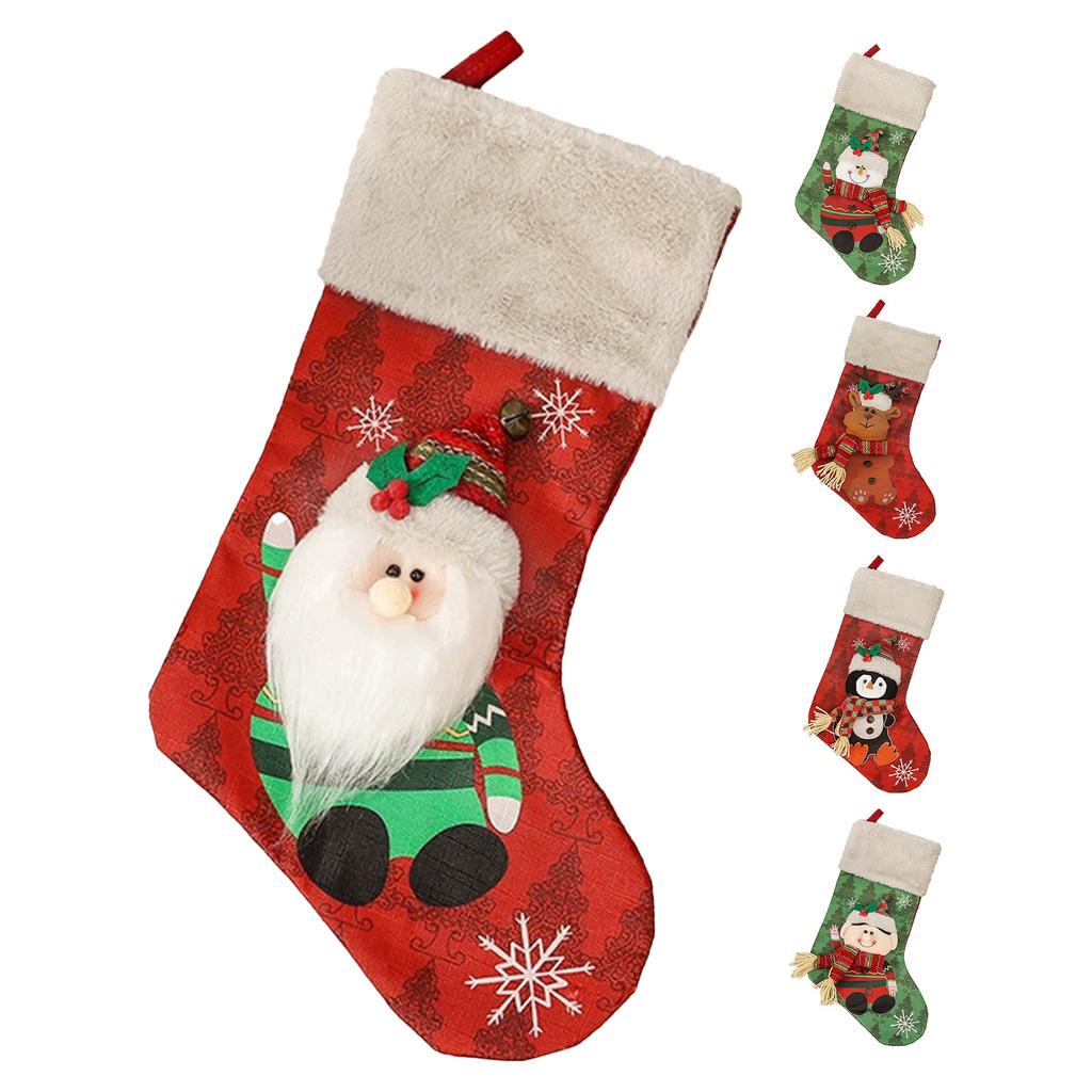 3D Design Christmas Stocking 18 Inch Large Family Christmas Stocking Xmas Gifts Candy Bag for Fireplace Hanging Ornament Gifts