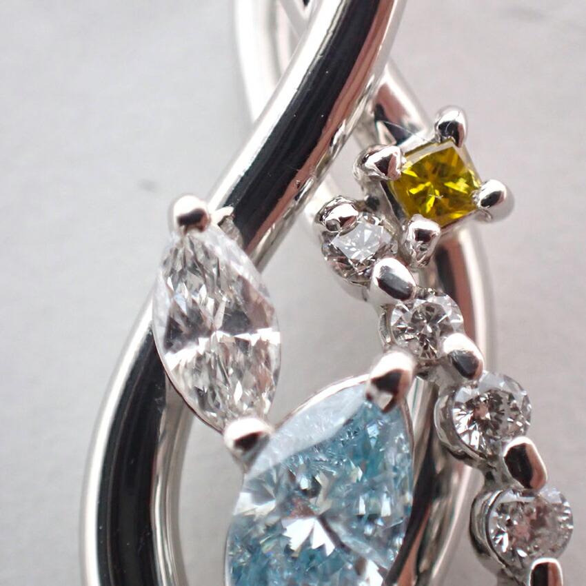 [Used] Pt900 Blue, Brown, and Diamond Pendant Top / j54-5