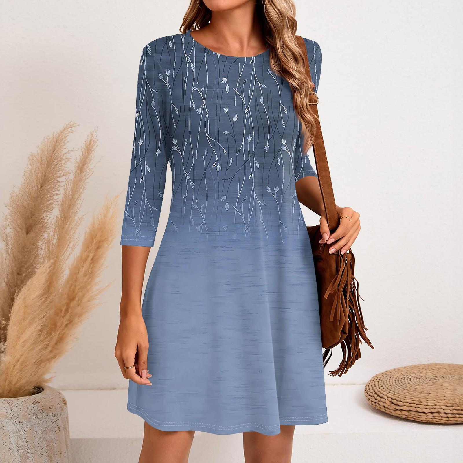 

Жіноча модна повсякденна коротка сукня з круглим вирізом і рукавом три чверті XXXL синій