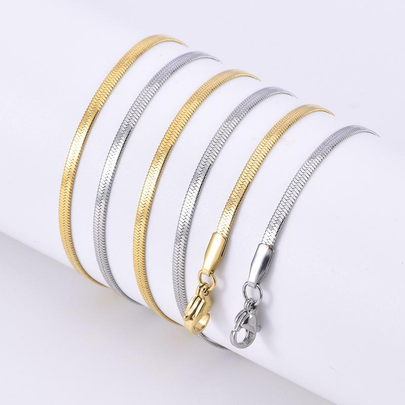 Factory Direct Stainless Steel Sporty Electroplated Jewelry Necklace Blade Chain Flat Snake Bone DIY Clavicle Bare Chains