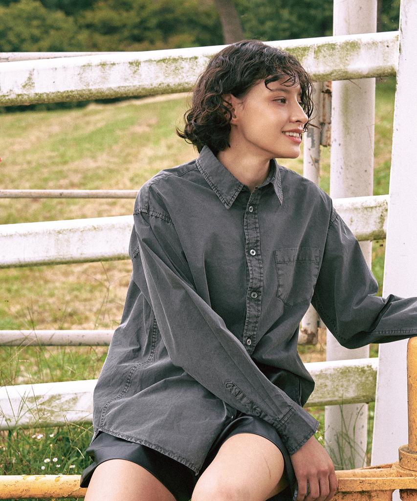 FAKE CAMPER Women'S Vintage Pigment Loose Fit Shirt [Charcoal]