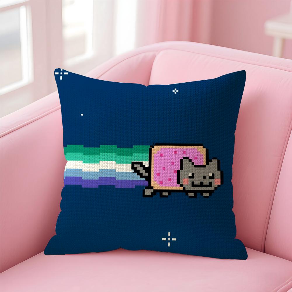 Cute Cat NNyan Cartoon Cushion Cover Natural Linen Pillow Case DoubleSided Print Decorative Sofa Pillowcase Home Decor Gift