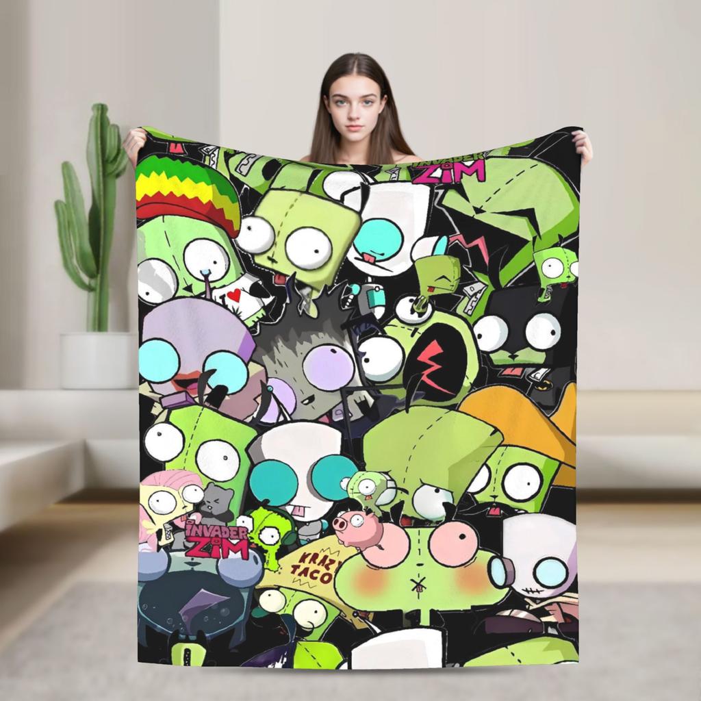 Invaders Zims Alien Cartoon Blanket Quality Warm Soft Throw Blanket Winter Picnic Couch Bed Fluffy Bedspread