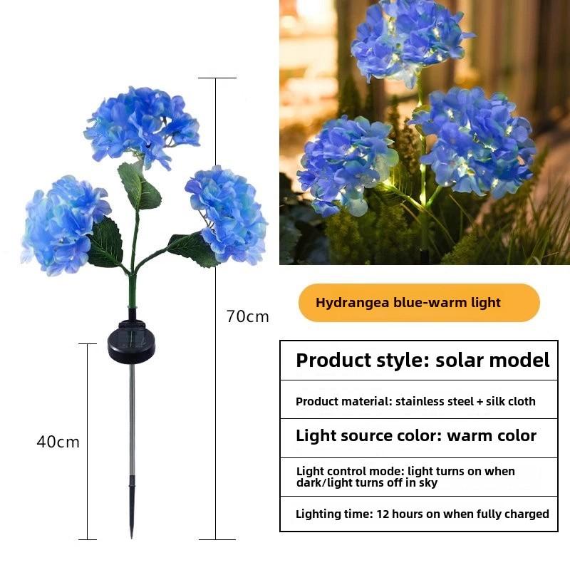 3head Hydrangea Light Solar Garden Light Outdoor Waterproof LED Flowers Stake Light Garden Pathway Backyard Landscape Decorate