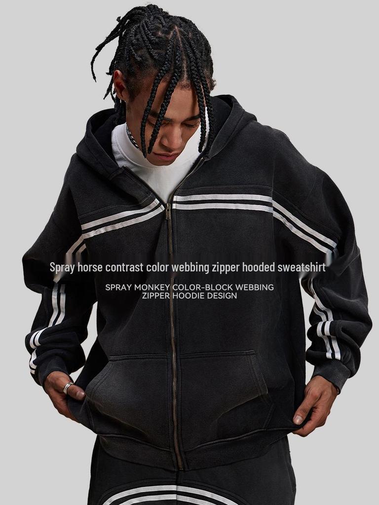 Men's Retro Heavyweight Fleece Hoodie - Autumn/Winter Casual Sports Jacket