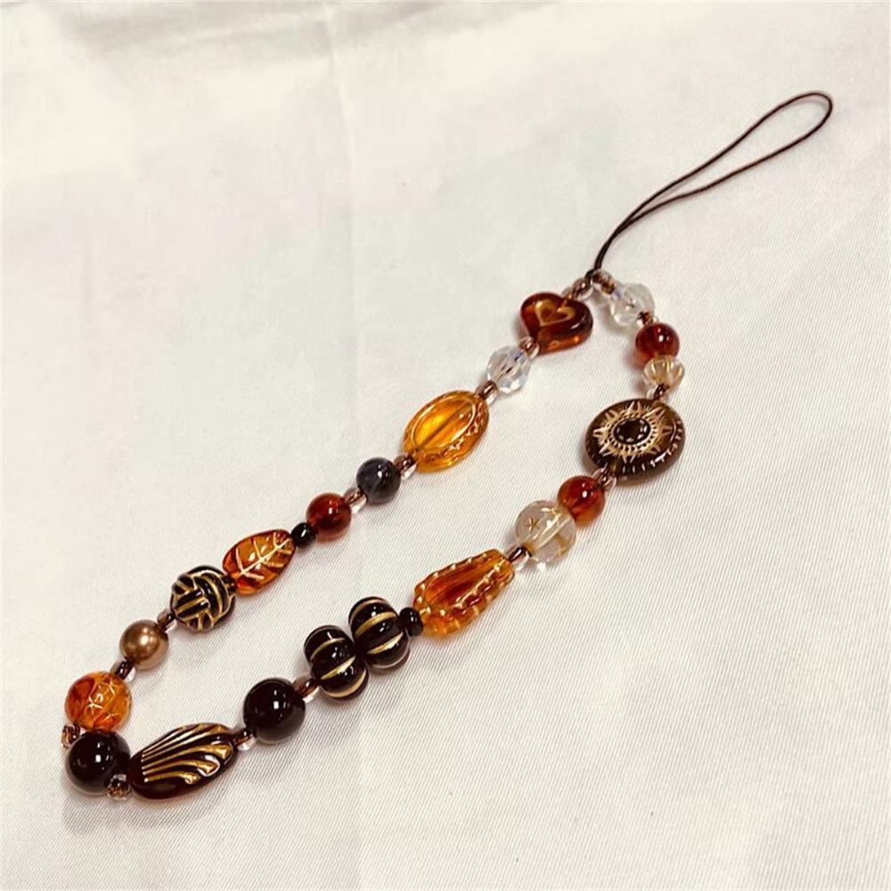 Retro Phone Chain Rope Leopard Heart Beaded Bracelet Keychain Y2K Hanging Cord  For Girl Woman