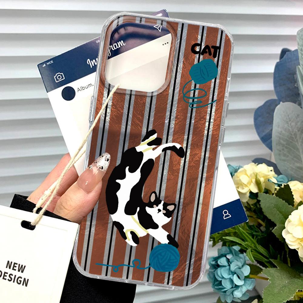 Milk White Line Cat Pattern Cartoon Phone Case For Xiaomi 14T 13T 11 Lite NE Poco X5 M6 X6 X7 X3 Pro NFC C65 C61 M5S Back Cover