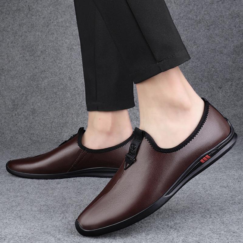 Fashion Luxury Brand Spring Loafers Adult Men Genuine Leather Business Dress Leather Shoes Pointed Soft Soled Comfortable Wedding Shoes