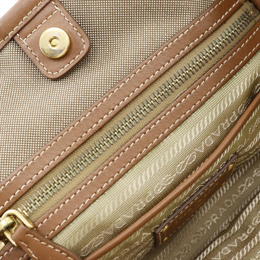 Prada Logo Handbag BN1841 2WAYShoulder Beige Canvas/leather Women Used