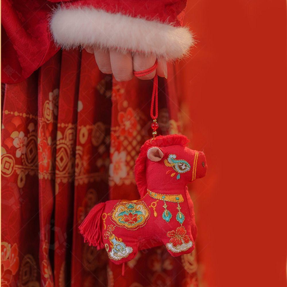 Brocade Zodiac Horse Sachet Embroidery Chinese Style Bag Horse Hanging Decoration Refillable Zipper Design Mascot Pony Pendant