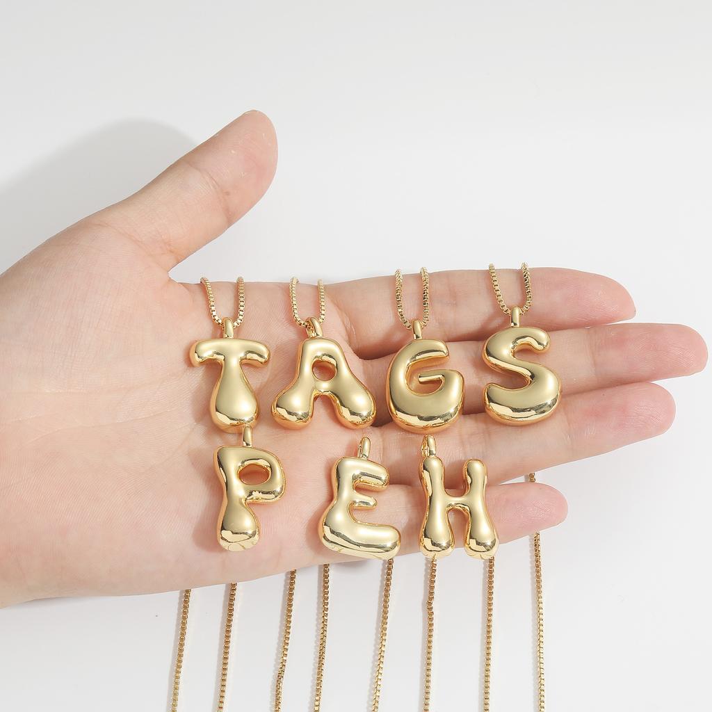 Gold Initial Letter Pendant Necklace Copper Paved Diamond A-Z Initial Alphabet Bubble Charm Choker For Women