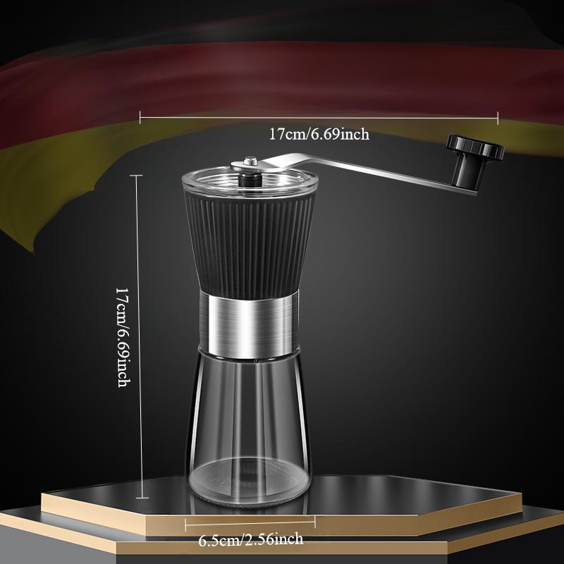 304 stainless steel hand cranked coffee grinder, convenient portable glass coffee machine, outdoor, grain ground pepper, grinder чёрный