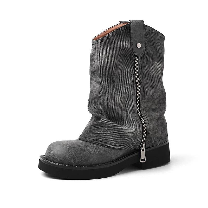 

Коровья кожа~ Кожаные ботильоны Merard на скрытой платформе Женские одинарные ботинки На толстой подошве Трубы для брюк Ботинки в западном стиле Ботинки Мартин 40