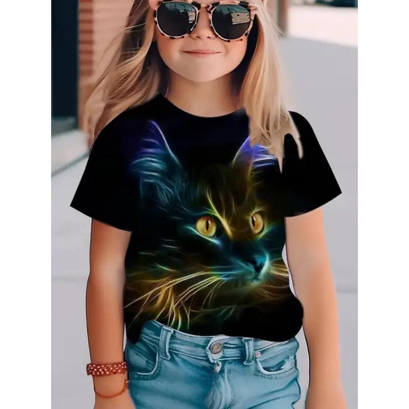 

Summer Round Neck 3D Animal Pattern Printed Top Fashionable Casual Short Sleeved Children s Girl T-shirts 110