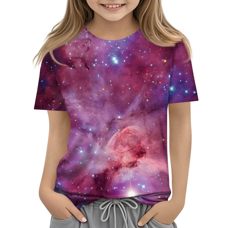 Children's Starry Sky Printed Multi Color T-shirts Girls Fashion Soft Comfortable T-shirt