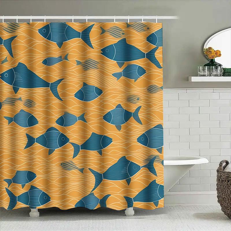Fish School Orange Blue Shower Curtain Waterproof Fabric Bathroom Decor Custom Size Printing For Kids Bath Accessories Home Deco