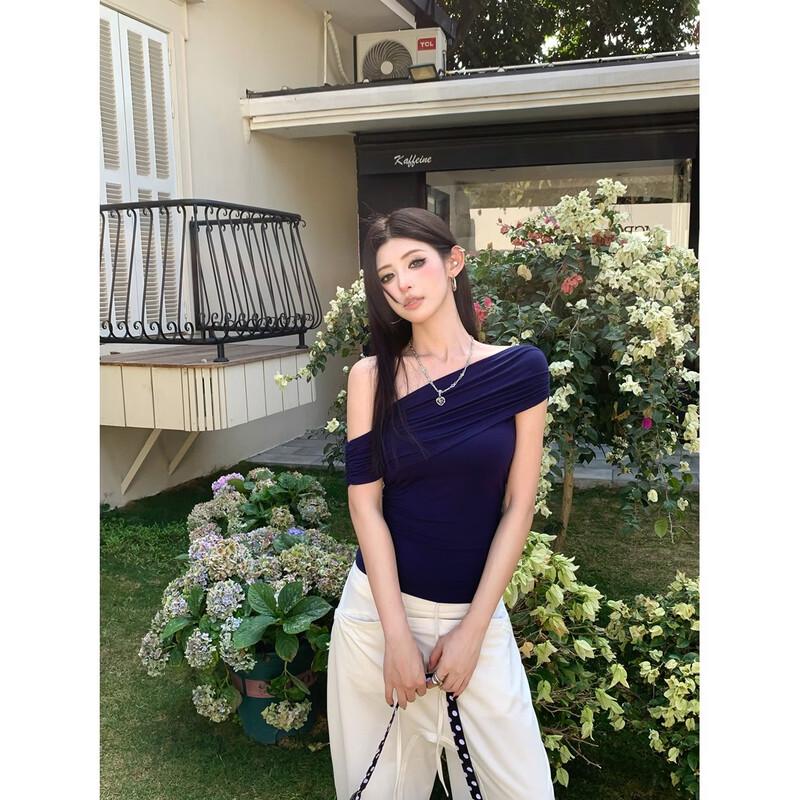 Women s Sexy Off-Shoulder Ruched Crop Top M