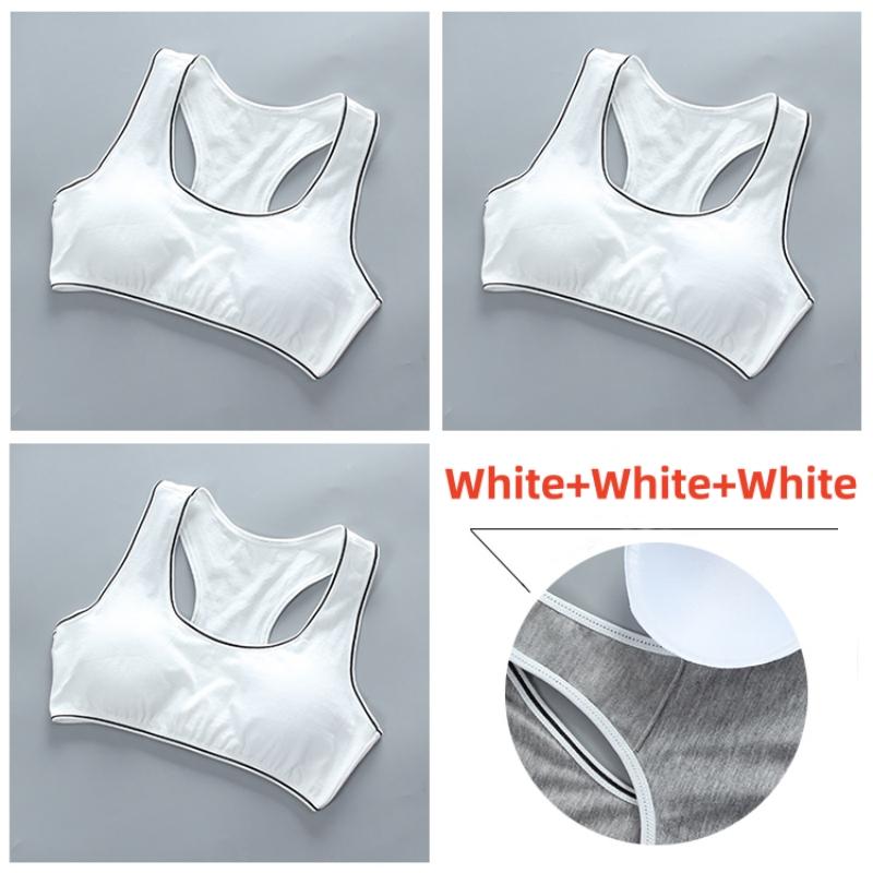 3PC Girl Training Bras Teens Underwear Solid Color Sport Young Racerback Training Crop Top