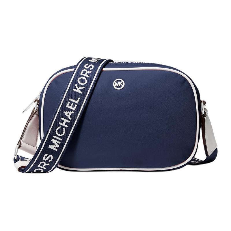 MICHAEL KORS Jet Set Logo Silver Hardware Nylon Crossbody Bag Medium Women s Navy синий