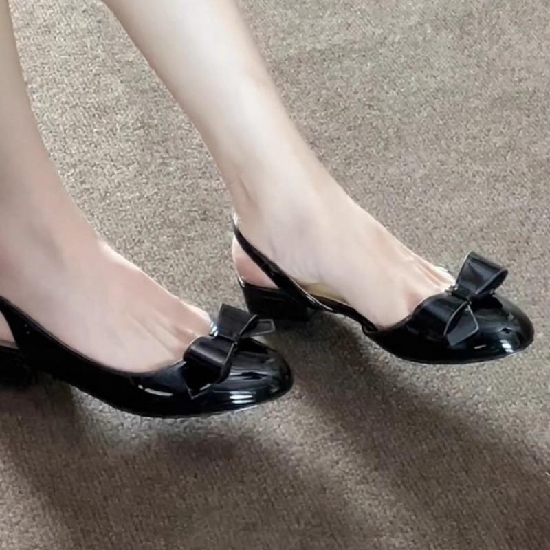 Gentle Round Head One-word Buckle with Bag Head Sandals Women's Summer Wear Congyuan Bow High Heels