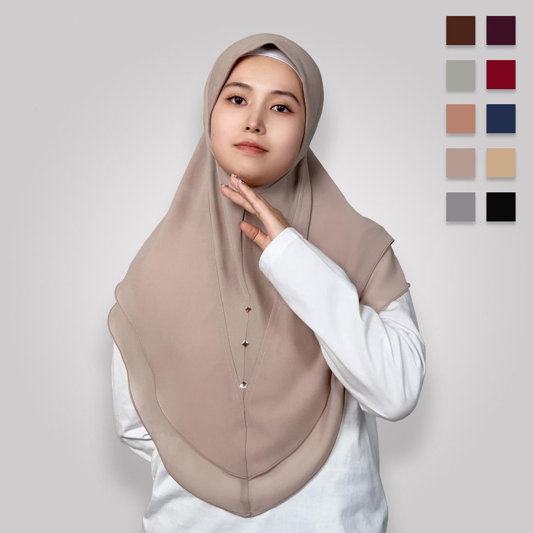 Yto Home 2 Women's Chiffon Muslim Instant Hijab Double Layered Amira Chemo Cap Islamic Scarf Cover Turban Headband Shawl Headscarf Wrap